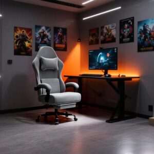 Gaming Chair Ergonomic Fabric Height Adjustable Gray - Image 2